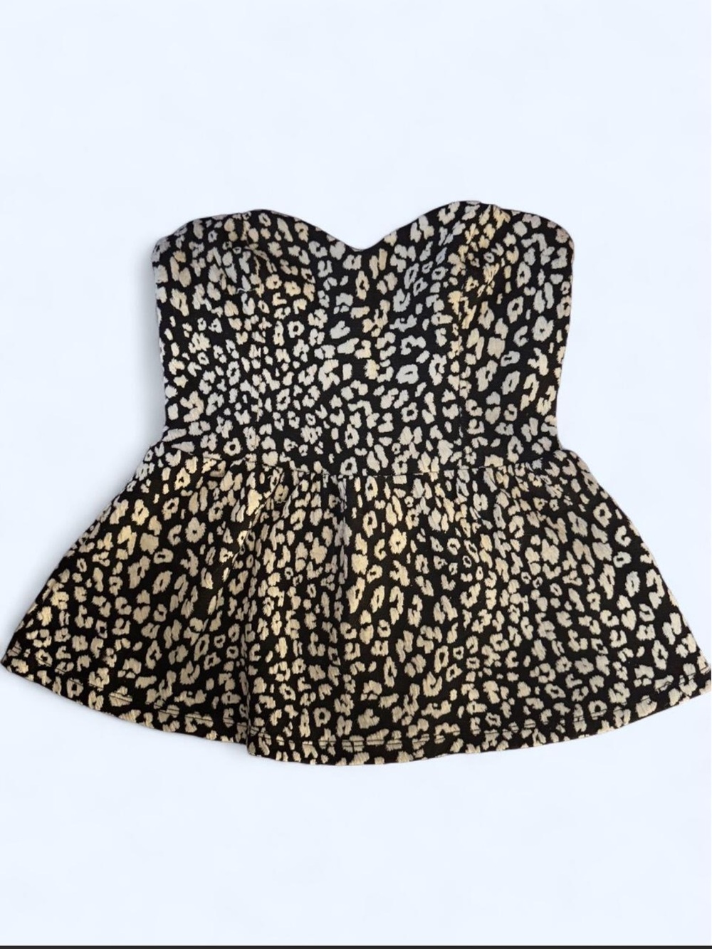 Black and White Leopard Print Peplum Tube Top